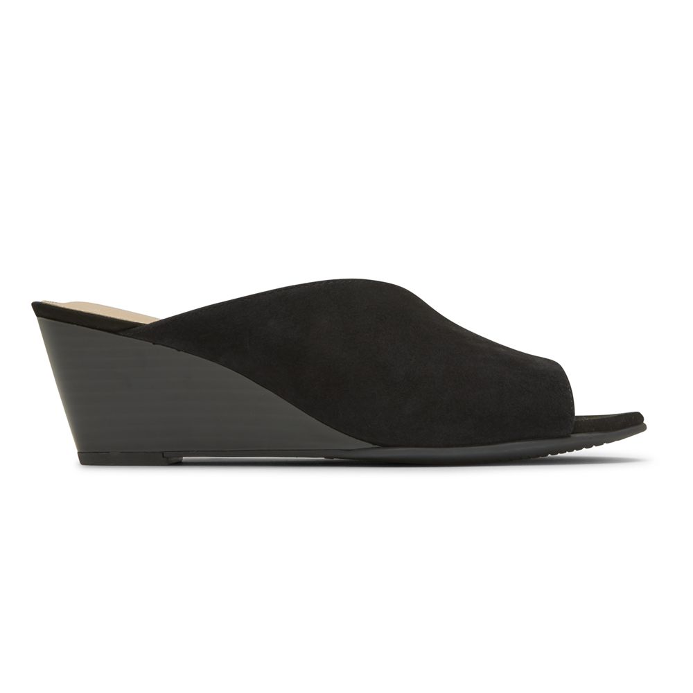 Rockport Total Motion Taylor Asymmetrical Wedges - Womens Slides - Black - NZ (ISB-769231)